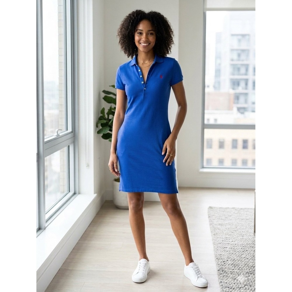 Ralph Lauren Womens Royal Blue Polo Dress Short Sleeve Pony Logo Size Large